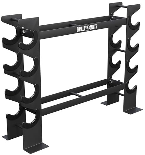GORILLA SPORTS® Hantelständer - 8 Ablagen, 2 Ebenen, bis 300 kg, aus Stahl, Robust, Schwarz - Hantelablage, Dumbbell Rack, Stand, Kurzhantelständer, Kurzhantelablage, Hantelhalter für Kurzhantel
