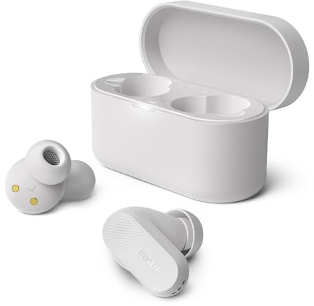 PHILIPS TAT3509WT Noise Cancelling True Wireless In Ear Bluetooth Headphones - Natural sound, Dynamic bass, Pocket-sized charging case, Clear calls, Ideal for Commuting and Exercise - White