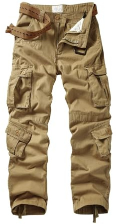 VATINNT Cargo Trousers Men's Cotton Combat Camo Trousers Casual Work Pants with 9 Pockets No Belt 3354 Khaki 34