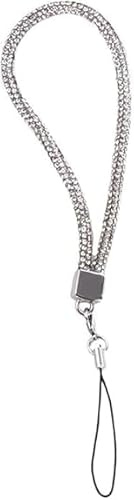 Clockjuan Silberfarbene Handykette, modische Strass-Anhänger für Handy, kurzer Charm, Anti-Verlust-Schlüsselband, Dekoration