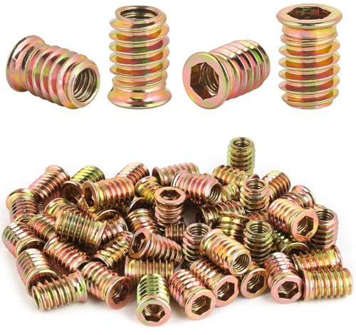 Insert Fileté Bois M8 X 20mm, 40 Pièces Insert Bois M8, Inserts D'écrou Hexagonaux Galvanisés, Écrous à Visser pour Acier Pin Contreplaqué Panneaux Composites