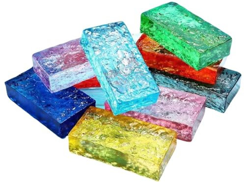 LXHELIVERY Clear Glass Brick Solid Glass Brick 1 Piece -High Clarity Crystal Bricks Light Transmission For Hotel Partitions Shopping Center Wall(Blue-a)