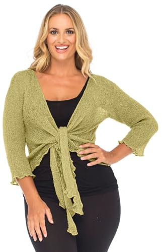 NetSetUK Women’s Fish Net Tie Up Shrug 3/4 Sleeve Fine Knitted Ladies Bolero Shrug Top Jacket Cardigan One Size Ivory