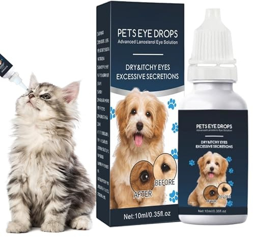 Masoog Collirio per Cani - 10ml Detergente Oculare per Animali,Soluzione Lenitiva per Macchie Lacrimazione Igiene Occhi Animali Domestici