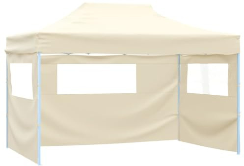 Tonnelle de barbecue Pop Up - Tente pliante avec 3 panneaux latéraux - 3 x 4,5 m - Crème - Pour l'extérieur, le jardin, le camping