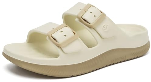 ONCAI Sandalias de Recuperación Mujer, Slides con Correa Ajustable y Soporte de Arco para Fascitis Plantar, Cómodas Deportivas Ligeras Antideslizantes Exteriores Verano Beige/Naranja Talla 39