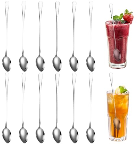 12 stycken latte macchiato-skedar, 19,7 cm teskedar rostfritt stål, långa kaffeskedar, långa cocktailskedar, glasskedar långt handtag för iskaffe, iste, milkshake, isbägare, cocktails och desserter