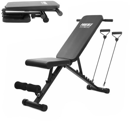 Phoenix Fitness Adjustable Weight Bench – Foldable Incline, Flat & Decline Workout Bench for Home Gym, Weightlifting & Strength Training with Resistance Bands
