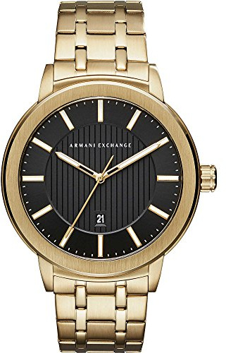 Armani Exchange Maddox Men's Quartz Watch with Black Dial and Gold Stainless Steel Bracelet AX1456