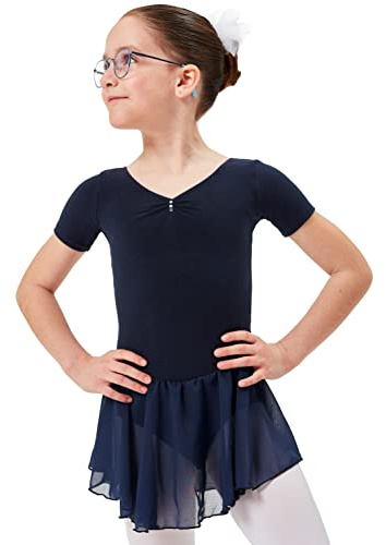 tanzmuster Body da Danza Classica 'Betty' con gonnelino in Chiffon per Bambini in Blu Marino, 152/158 (13-14 Anni)
