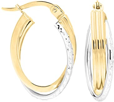 My Gold Damen Creolen Ohrringe Gold 585 Echtes Gelbgold Weißgold (14 Karat) Bicolor 22mm x 5mm Shermine C-07909-G462