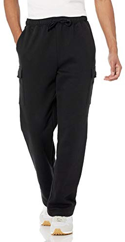 Amazon Essentials Pantaloni Tuta Cargo in Pile con Orlo Aperto Uomo, Nero, XS