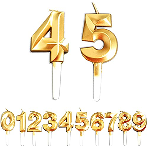 Geburtstag Zahl Kerzen, 4/5/45/54 JJubiläumstorten Dekoration, Gold Nummer Geburtstagskuchen kerzen, Kuchen Dekoration für Geburtstag Party Hochzeit Jahrestag Abschlussfeier Feier Lieferungen