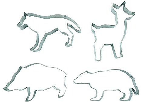 BekkiB 880751-4er Set Keksausstecher Wald - Ausstechform von Waldtieren - Reh, Wolf, Dachs und Wildschwein