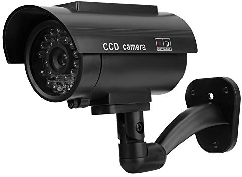 Cámara de Seguridad Falsa Solar con Luz LED Intermitente, Impermeable, ABS, 130x66x65mm, 20+ Leds, con Soporte y Tornillos, para Interiores y Exteriores