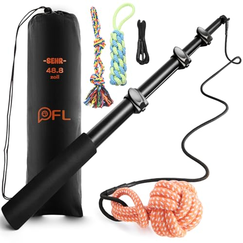 PICK FOR LIFE Reizangel Hunde, Profi Reizangel für Hunde längenverstellbar mit 3 Hundespielzeug Seil, Robuste & Leichte Interaktives Hundespielzeug für Training, inkl. Ersatzseil, Handbuch