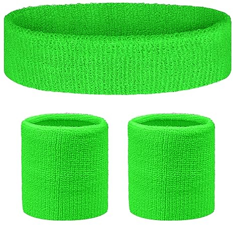 Flintronic 3 Piezas Deportes Diadema, Elástica Cinta De Pelo Deportiva, Sudor Absorbente de Humedad Banda, Banda de Pelo, Cinta para Pelo, para Ciclismo, Yoga-Verde Fluorescente