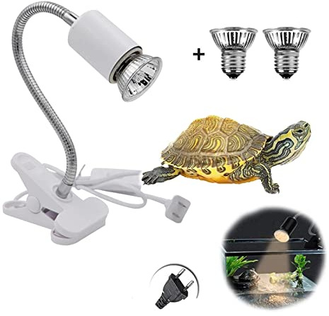 NEWFUN Lampada riscaldante tartaruga, lampada riscaldante terrario a pinza, lampada rettili e anfibi, con 2 lampadine da Basking Spot UVA UVB 50 W e pinza girevole a 360 gradi, adatta per tartaruga