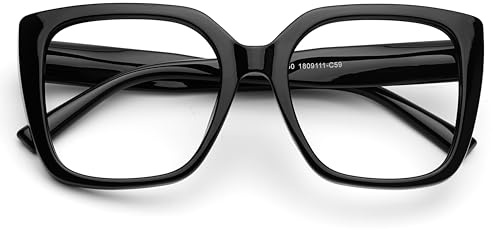 DOOViC Large Frame Blue Light Blocking Reading Glasses 2.0 Oversized Black Square Readers for Womens/Ladies
