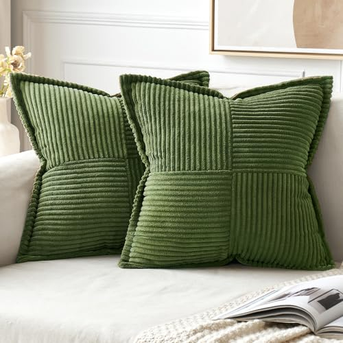 MIULEE 2er Set Kordsamt Kissenbezüge Samtkissen Weich Dekokissen Dekorativ Kissenbezug Modern Kissenhülle Sofakissen Zierkissen Couchkissen für Wohnzimmer Schlafzimmer 40x40cm Matcha Grün