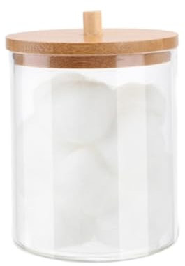 Contenedor de bastoncillos de algodón de 1 pieza, almacenamiento de almohadillas de algodón con tapas de bambú,Dispensador de bastoncillos de algodón Soporte para hisopos de algodón q-Consejos