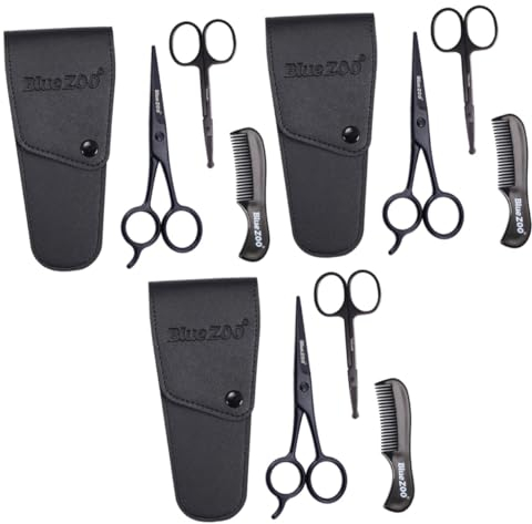 MAGICLULU 3 Sätze Bartkamm Anzüge für Männer Nasenhaarschere Schnurrbartschere Augenbrauenschere mit Kamm Pflegeschere Bartpflegeset Männer Bartpflege Gesicht Suite einstellen Mann