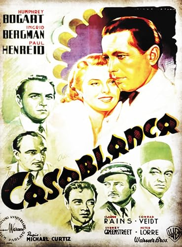 KUSTOM ART Póster decorativo de pared, serie de carteles de película Celebri Casablanca con A. Bogart & Ingrid Bergman, impresión artística sobre papel patinado, 40 x 30 cm, sin marco