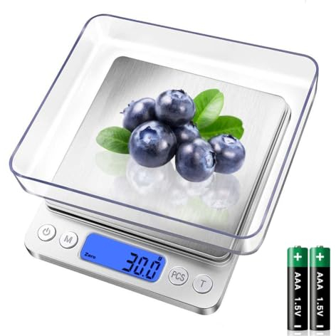 QIANLAINIAO Digitale Bilancia da cucina, piccolo mini bilancia da 3 kg / 0,1 g, bilancia elettrica da cucina, impermeabile, in acciaio inox, per ingredienti gioielli caffè, small kitchen food Scale