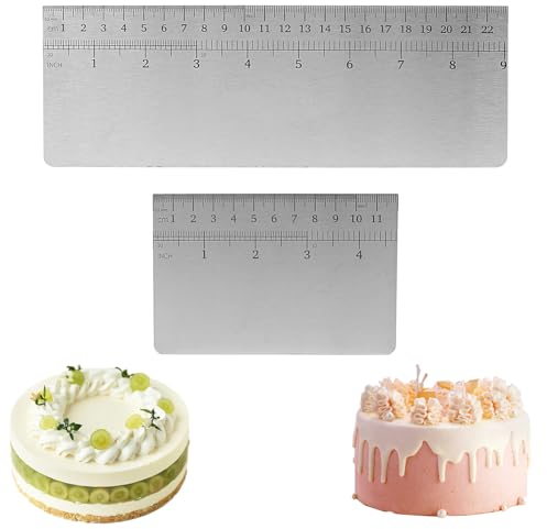 BlueEour Cake Scraper, 2Pcs Stainless Steel Cake Smoother Tool with Scale, 9 Inch & 4.72 Inch Cake Scraper Buttercream Smoother Cake Spatula, Cake Icing Smoother for Frosting Mousse Cake Decorating