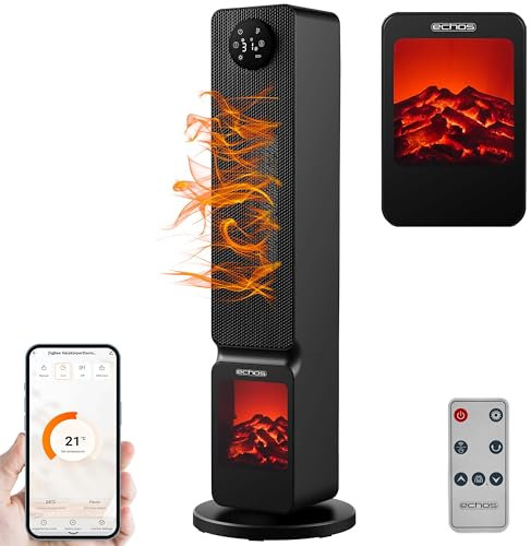Heizlüfter mit Kaminillusion energiesparend Oszillierend Überhitzungsschutz 2000 Watt 2 Stufen Über Smartphone steuerbar mit Tuya App Heizlüfter Leise mobile Heizung Elektroheizung Miniheizung Heater