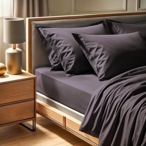 Premium Ranforce Super King Fitted Sheet (180 x 200 + 30 cm) | 100% bomull, 155 trådantal: mörkgrå | maskintvättbar i 30 °C, mjuk och hållbar