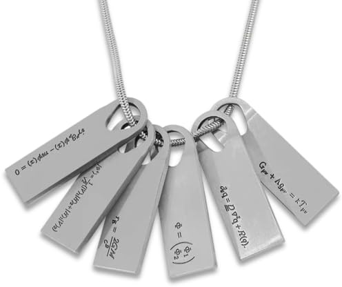 Pidak Collar con 7 colgantes de metal, fórmulas científicas grabadas, 6 x 2 cm, 170 g, diseño minimalista y conceptual