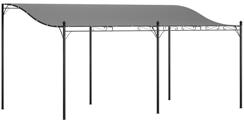 Outsunny Anbaupavillon Wasserabweisend Pavillon Vordach, Pergola mit Dach, freistehend Terrassenpavillon Gartenpavillon Sonnenschutz Überdachung für Garten Terrasse ca. 3x5x2,5 m Dunkelgrau