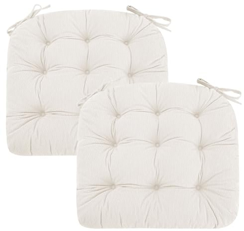 PRIMEPATIO 2er Set Stuhlkissen, 45x45x7 cm, Beige – Bequeme Sitzkissen aus Cordstoff und Kristallsamt mit Bindebändern, ideal für Esszimmer, Büro, Wohnzimmer und Gartenstühle, Hochwertige Füllung