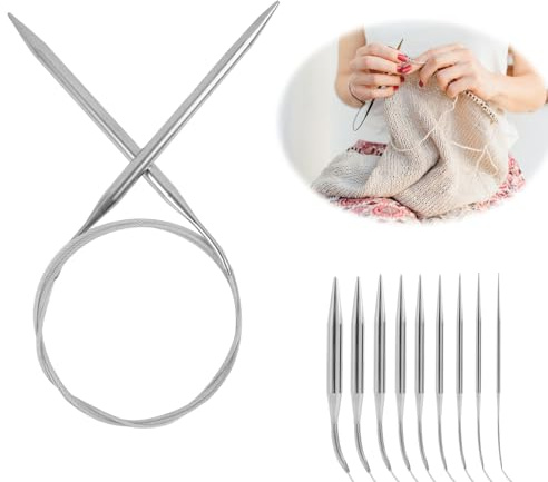 9 Pièces Aiguilles à Tricoter Circulaires en Acier Inoxydable, Aiguilles Circulaires à Tricoter, 2,5/3,5/4,5/5,5/6/7/8/9/10 mm, pour Amateurs de Tissage, pour Chaussettes, Cols et Manches (120 cm)