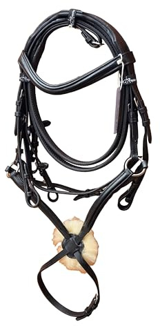 Premium Black Mexican Grackle Horse Bridle Soft Padded Leather with Noseband and Rubber Reins (Cob)
