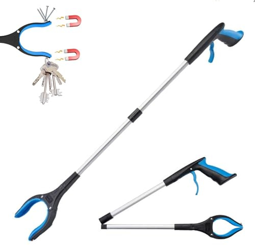 MITUMORMOR Pinzas de agarre para personas mayores, pinzas extensibles de aluminio, pinzas giratorias, pinzas plegables con puntas magnéticas, brazo de agarre extra largo para personas mayores y niños