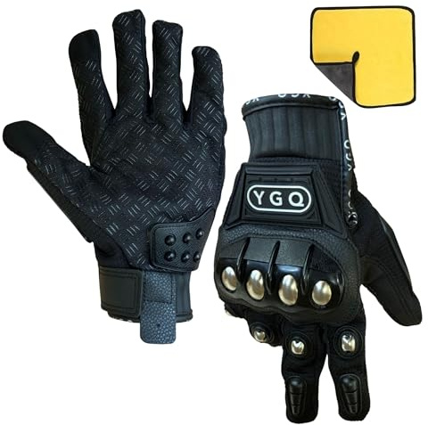 YGQ Motorcycle Steel Knuckle Gloves for Men, Motorbike Armoured Protective Touchscreen Gloves with Hard Shell & Palm Padding for Racing Cycling