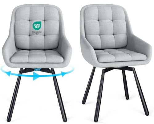 JIJIAN Set di 2 Sedie da Pranzo Girevoli 360° con Braccioli, Sedia Imbottita con Gambe Metalliche, Adatta per Soggiorno, Cucina, Camera da Letto e Sala D'attesa, Grigio Chiaro