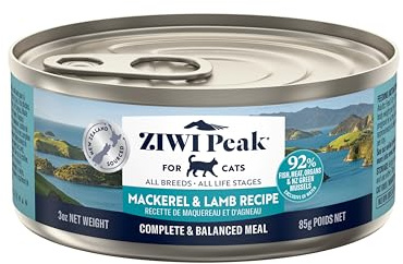 ZIWI Peak Grain Free Cat Food Tins - All Natural High Protein Pate - New Zealand Mackerel & Lamb Recipe - 24 x 85g Multipack