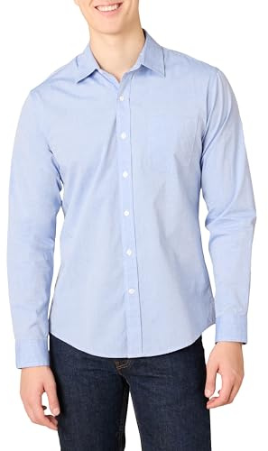 Amazon Essentials Men's Slim-Fit Long-Sleeve Poplin Shirt, French Blue, Large