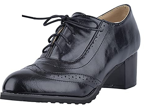 SJJH Zapatos de tacón de bloque Brogue para mujer, Negro , 39 EU