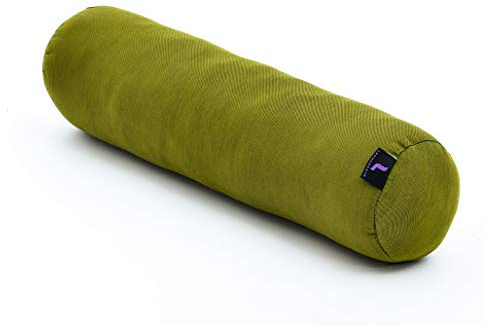 Leewadee yoga bolster pequeño – Cojín alargado para pilates y meditación, reposacabezas hecho a mano de kapok, 50 x 15 x 15 cm, Verde