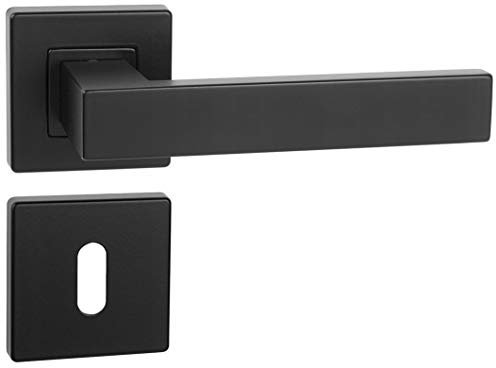 Si Apre Door Handles: Ergo Fittings, Square Rosettes for Internal Doors, Matt Black (Deadlock)