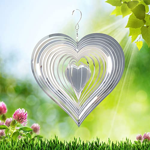QKTYB Windspiel, Schlagendes Herz, 3D-Edelstahl, Metallskulpturen, geometrische Kunst, Herz, Windspiel, Liebe, Herz, Windfänger, kinetisch, hängend, Hinterhof, draußen, Innen- und Außenbereich