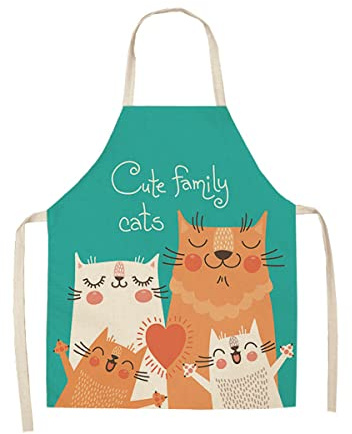 Grembiule da cucina per famiglia con gatti - Grembiule da cucina in lino con motivo carino per bambini, grembiule giardinaggio con pittura da cucina