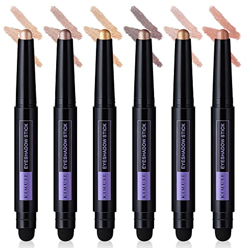 KIMUSE 6PCS Shimmer Cream Eyeshadow Stick,Brightener Eyeshadow Pencil Crayon,Waterproof Eye Shadow Stick Sets with Crease-proof, Smudge-proof and Long Lasting Eye Shadow Make Up