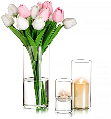 Windlicht Glas Kerzenhalter Kerzenständer Glaszylinder: Romadedi 3er Set Windlichter Für Kerzen Stumpenkerzen Schwimmkerzen Kerzenglas Glasvase Für Hochzeit Party Esstisch Tischdeko Wohnzimmer Deko