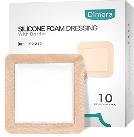 Dimora Silicone Foam Dressing 6x 6(10PCS), Silicone Foam Dressing with Border Adhesive 6x6 Waterproof Wound Dressing Bandage for Wound Care 10 Pack