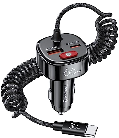 SYNCWIRE Zigarettenanzünder USB C mit [Autobatterieschutz EIN/AUS-Schalter] 66W Auto Ladegerät Adapter mit USB C Ladekabel für 12v Kfz Steckdose Autoladegerät für iPhone 15 Pro Max, Samsung, Google